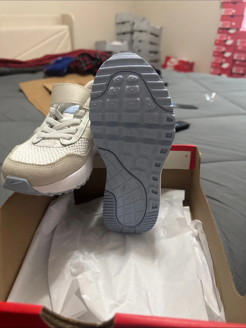 Nike Air Max System Kids White and Light Blue Velcro Athletic Sneakers
